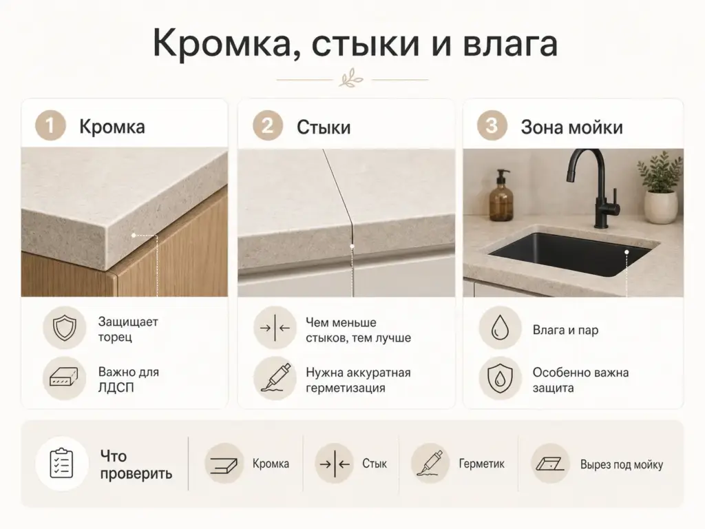 Кромка, стыки и защита столешницы от влаги