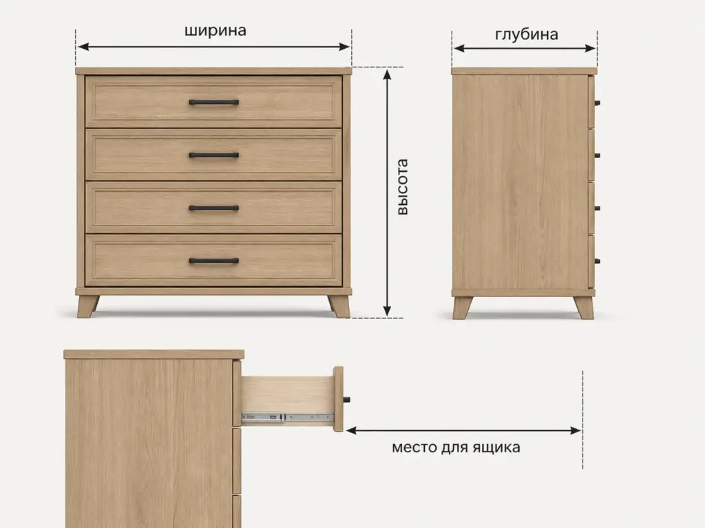 Размеры комода: ширина, глубина и высота
