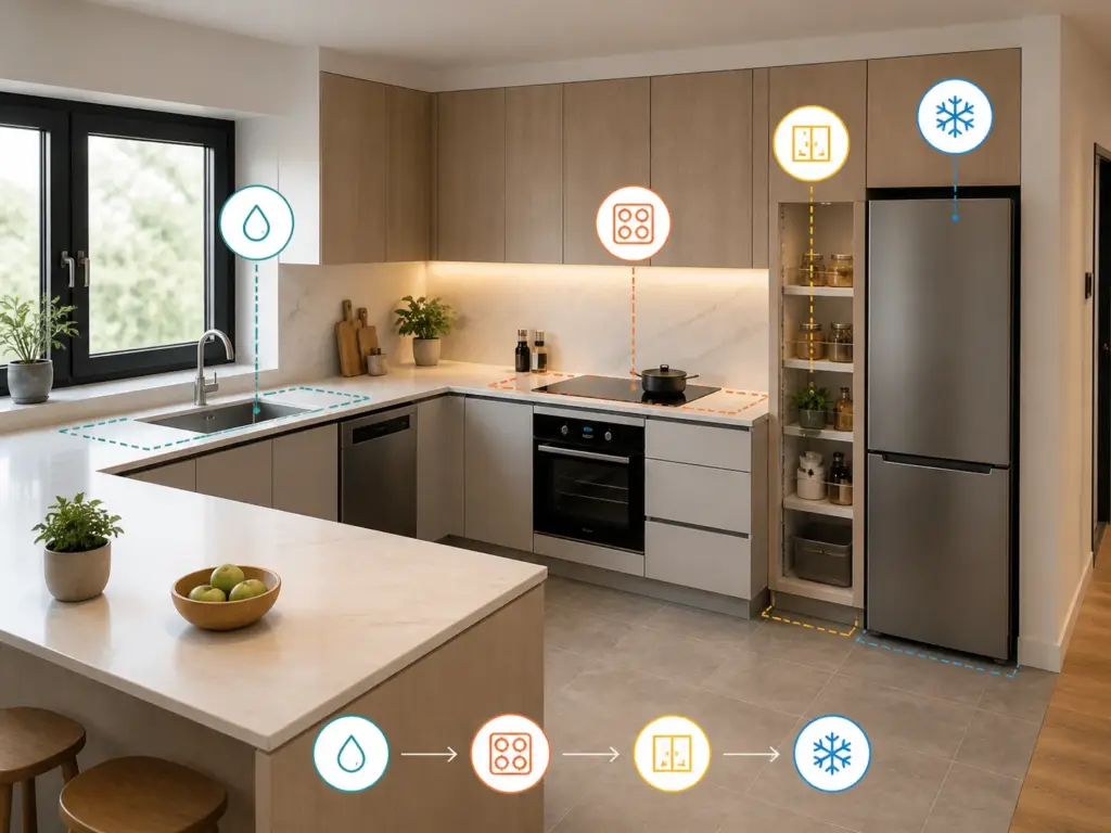 План кухни с техникой и коммуникациями