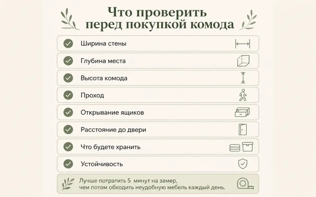 Чек-лист размеров комода перед покупкой