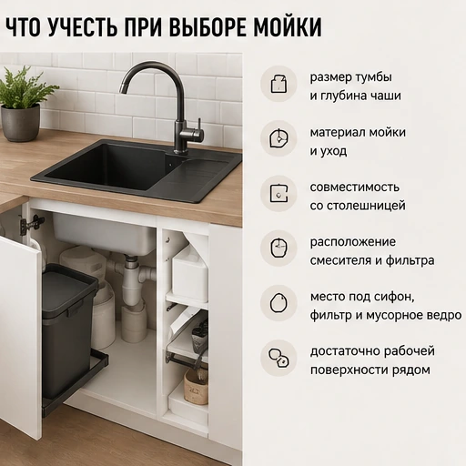 Что учесть при выборе кухонной мойки: тумба, сифон, фильтр, смеситель и рабочая поверхность